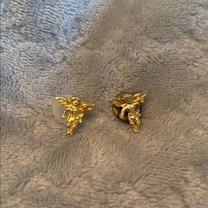 2 Cherub Angel Guardian Gold Tone Vintage Lapel Pin